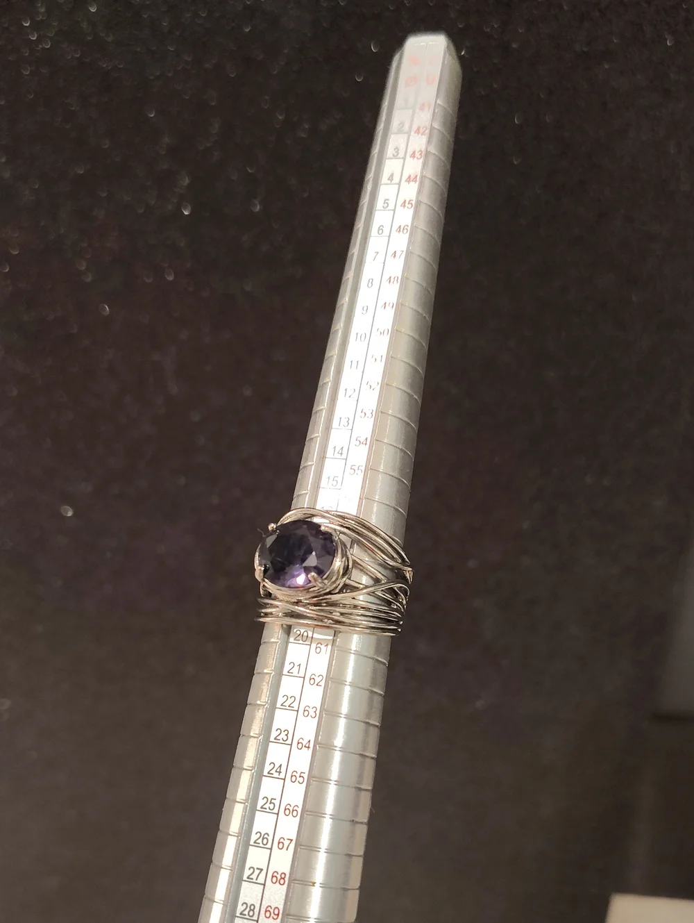 Amethyst Glass Stone Silver Boho Fashion Ring - Size 8